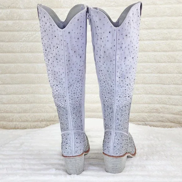 Wild Ones Glamour Cowboy Rhinestone Cowgirl Boots Tuck Zipper Plus Silver Gray - Picture 7 of 13